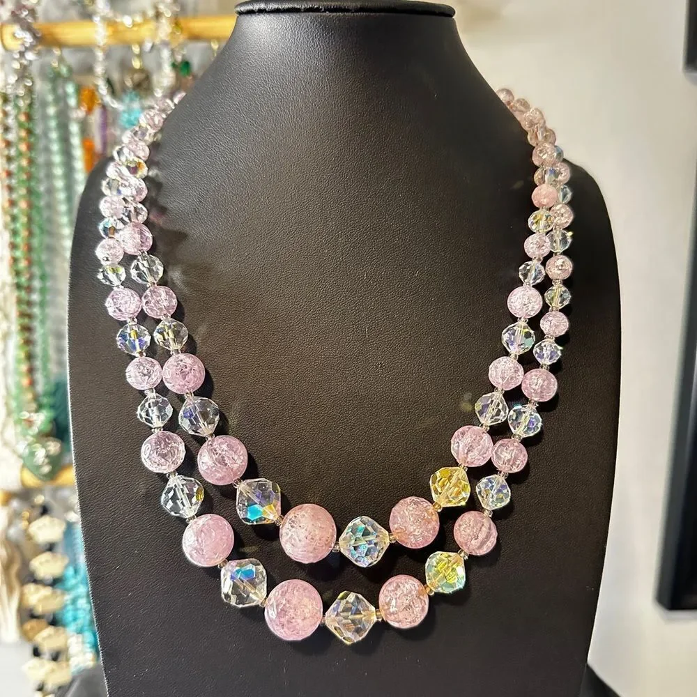 Vintage LAGUNA graduated acrylic and crystal beaded necklace and bracelet‎ set!